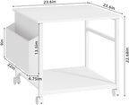 Lerliuo Large Printer Stand with Storage Shelf, 23.6 x 23.6 x 22.8 Industrial Printer Table for Home Office, Rolling Printer Cart Holder with Lockable Wheels, Mobile Mini Fridge Stand Table (White)