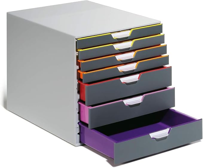 Durable Varicolor 10 Drawer Unit - Gray Desktop Drawer Set with 10 Color Coded Draws - Letter to Folio Size Files - Perfect for Storing Documents and Paper Work