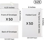 Wishop 50 Pack Self-Adhesive Envelopes with Fold Cards for Wedding Invitations, Greeting Cards, Baby Shower, Letter Mailing (White, 4x6)
