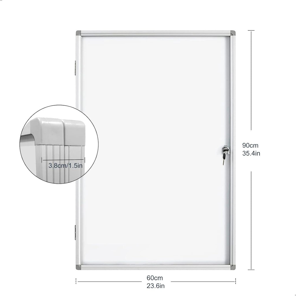 Lockable Magnetic Enclosed 36x24 inches Dry-Erase whiteboard, Tamper-Resistant Wall-Mounted Display whiteboard, Aluminum-Framed Window whiteboard (White)