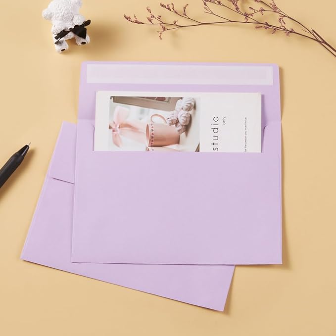 Wishop 100 Pack Light Purple A7 Envelopes Self-Adhesive 5x7 Envelopes for Invitations, 5x7 Greeting Cards (Light Purple, 5.24 x 7.21 Inches)