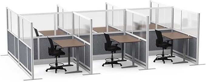 Stand Up Desk Store Expanse Modular Wall | 53'' x 70'' Wall | Expandable Partition Room Divider with Rearrangeable Frosted Acrylic & Sound Absorbent Panels (Silver Frame)