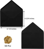 50 Pack A6 Envelopes for 4 x 6 Greeting Cards, Birthday Party, Photos, Baby Shower and Wedding Invitation Cards, 6 1/2 x 4 3/4 Inches (Black)