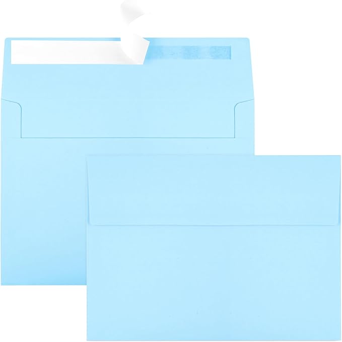 Joyberg 50 Pack Blue 5x7 Envelopes - Self Seal for Weddings, Invitations, Photos & Greeting Cards