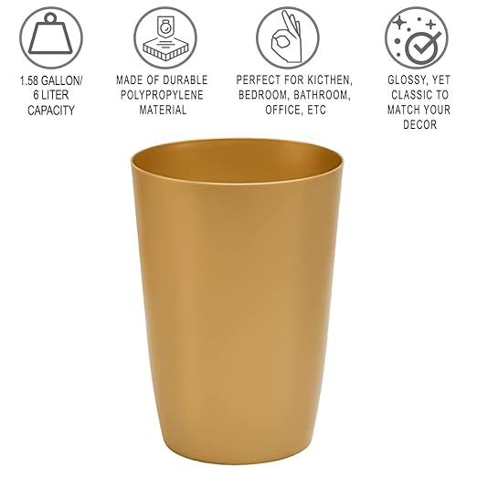 HOLDN’ STORAGE Small Trash Can - 1.58 Gallon Open Top Waste Bin, Compact Waste Can Perfect for Bathroom, Kitchen, Office, Dorm - Durable Garbage Can - Soft Brass