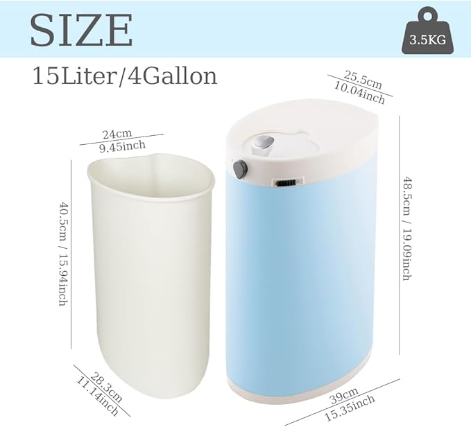 Diaper Pail, Baby Diaper Trash Can with Childproof Lock, Stainless Steel Garbage Pail with lid, Soft Close, Removal Inner Liner, Odor Control, 15 Liter/ 4 Gallon Diaper Disposal Bin, Blue