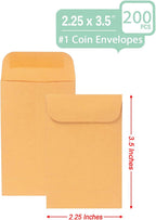 200PCS #1 Coin Envelopes 2.25x3.5 inches Brown Kraft Envelopes Classic Small Parts Gummed Flap for Coins, Cash, Credit Cards, Seeds