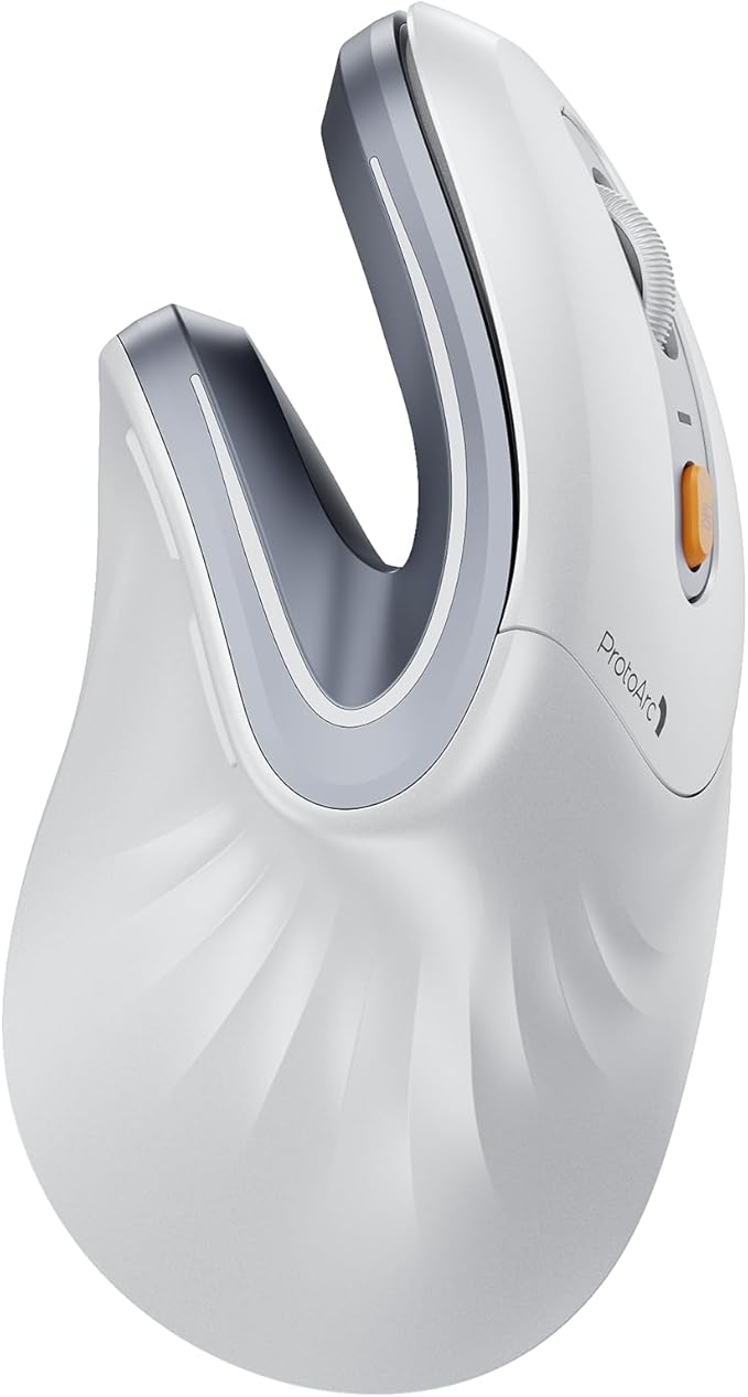 ProtoArc Ergonomic Vertical Mouse, EM11 NL Rechargeable Wireless Mouse Bluetooth, Ergo Mice with 3 Multi-Device for PC/Notebook/Laptop, 2.4GHz Optical Mice for Windows, Mac OS, White