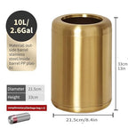 10 L/2.6 Gallon Brass Trash Can, Small Gold Can for Bathroom, Kitchen, Office, Bedroom, Hotel