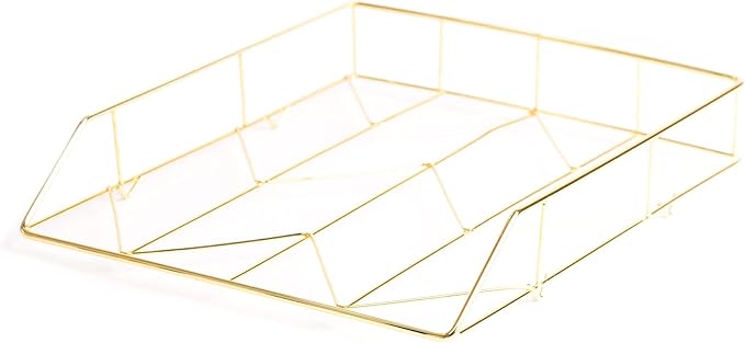 U Brands Desktop Letter Tray, Wire Metal, Gold