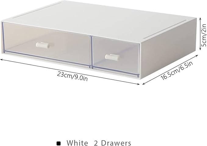 Desk Organizer-Stackable Storage Drawers, Desk Drawer Organizer Perfect For Collection Small Item/Cosmetic Office Supplies - 2 drawers (White)