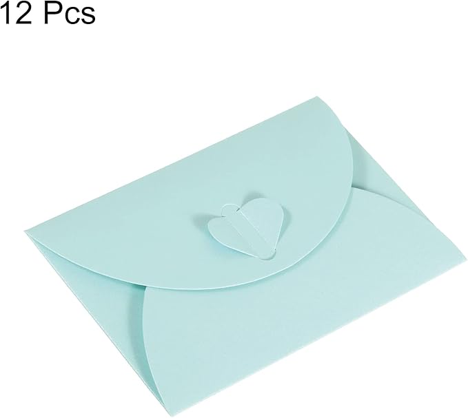 PATIKIL Gift Card Envelopes, 12 Pack Heart Shaped Clasp Small Gift Cards Holder Mini Envelope for Birthdays Weddings, Light Blue