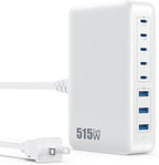 USB C Charger Block 515W[2025 Upgraded] GaN IV 8 Port Fast Charging Station Hub,Dual PD 100W USB C Laptop Charger Compatible with MacBook Pro/Air,iPad,iPhone 16/15,Galaxy S23/S24 Steam Deck Dell XPS