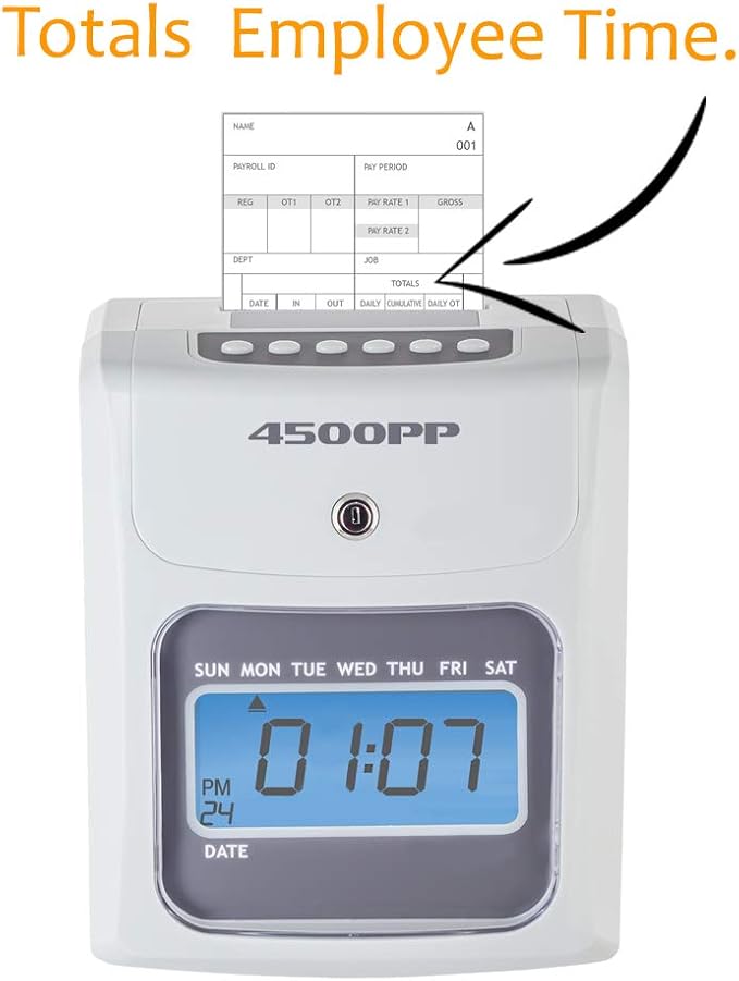 Nile Products - 4500PP Electronic Calculating Time Clock, Employees in/Out Time Tracker, Small Business Punch Pack Bundle Includes: 25 Time Cards,1 Ink Ribbon and 2 Security Keys