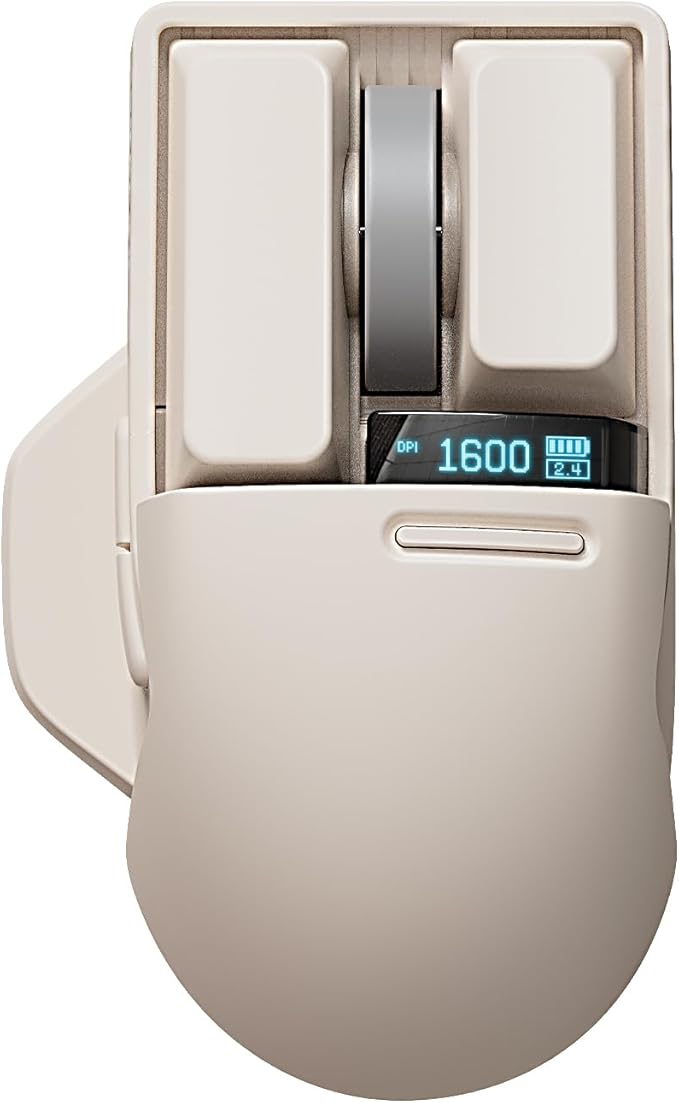 LOFREE Touch PBT Wireless Mouse with USB Receiver, Bluetooth, Wired Connection, Rechargeable, 4000 DPI with OLED Screen Compatible with Glass Surface for Mac Windows PC Notebook/Tofu White 2025