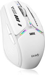 Uciefy V19 Wireless Mouse, 2.4GHz Rechargeable Mouse LED with Battery Indicator, Magnetic Computer Mice with USB Receiver & Type-C Adapter for Laptop/PC/Mac/Chromebook-White