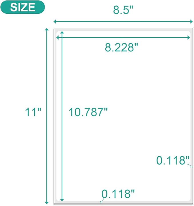 MFLABEL 100-Pack Full Sheet Labels (8.5" x 11") Matte White - Laser/Inkjet Printer Shipping Labels w/Strong Permanent Adhesive + 12 Free Fragile Stickers