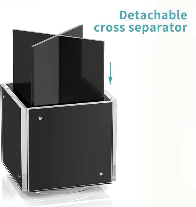 HIIMIEI Acrylic Rotating Pen Holder for Desk, Pencil Holder Picture Frame Holds 4 Family Photos of 4"x4", Desk Pen holder Organizer for Office, Classroom, Home, Kids (Black)