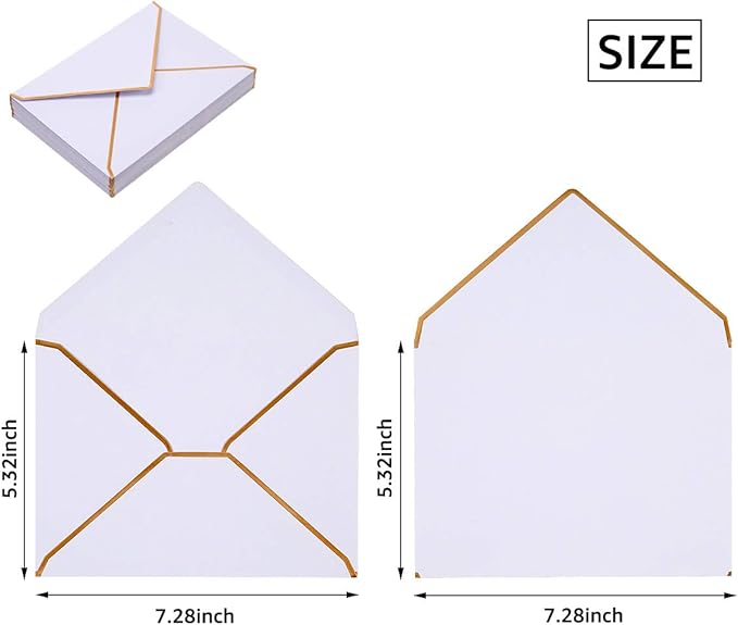 50 Pack A7 Envelopes 5 x 7 Card Envelopes Self-Adhesive V Flap Envelopes with Gold Border for Office, Wedding Gift Cards, Invitations, Graduation, Baby Shower, Parties (White)