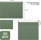 50 Packs A7 Envelopes,5x7 Envelopes,5x7 Envelopes for Invitations,Printable invitation envelope,Photos, postcards, greeting cards, mailings, Wedding Self-sealing Envelopes (Sage Green)