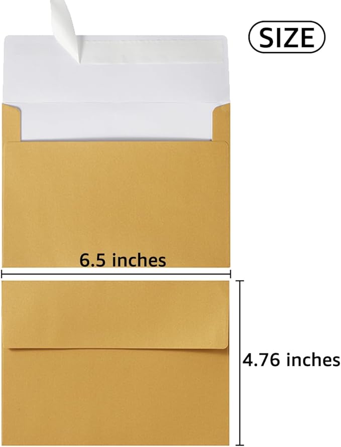 50 Pieces Metallic Color Self Seal Envelopes for Greeting Cards, Invitations, Postcards (Gold, 4x6)