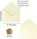 50 Pack A6 Envelopes for 4 x 6 Greeting Cards, Birthday Party, Photos, Baby Shower and Wedding Invitation Cards, 6 1/2 x 4 3/4 Inches (Cream Color)