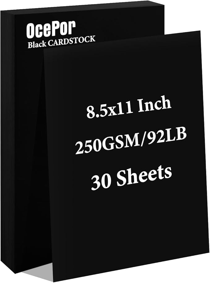 OcePor 30 Sheets Black Cardstock 8.5” x 11”, 92lb/250gsm Black Card Stock, Thick Card Stock Paper, Heavy Cardstock Paper for Printer, Resume, Scrapbooks, Art, Crafts, Business Cards