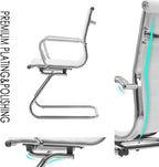 White Office Desk Chair No Wheels Set of 6 PU Leather Computer Chairs Mid Back Guest Chairs for School Reception Conference Waiting Room, White