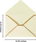 50 Pack Cream Color A4 Envelopes 4x6 Self-Adhesive V Flap Envelopes with Gold Border for Office, Greeting Card, Wedding, Graduation, Baby Shower, Parties, Invitations (4.25x6.25 inches)