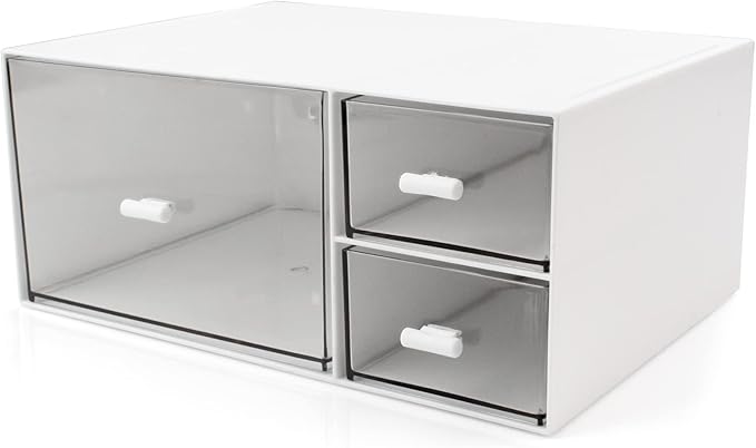 Desk Organizer Stackable Storage Drawers with 3 Compartments Stackable Drawers Great for Desk Storage, Makeup Storage Bathroom Organization Accessories Etc (White)