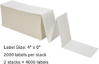 2 Stacks Fanfold 4" x 6" Direct Thermal Labels, 2000 Labels Per Stack, White Perforated, Permanent-Adhesive, Compatible with Zebra, Rollo and Most Thermal Label Printer