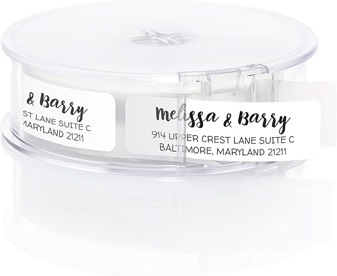 White Modern Rolled Address Labels/Roll of 250 Personalized Address Labels/Designer Return Address Stickers in Elegant Plastic Dispenser