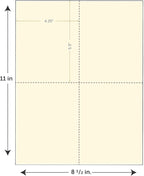 Limited Papers (TM) 8.5x11 Perforated Paper, 20/50 Pound, 75 GSM, Variety of Perforation Sizes and Colors, for Forms, Tickets, Postcards, Business Cards. (Gold, 4 up – 1 Hor. & 1 Ver.)