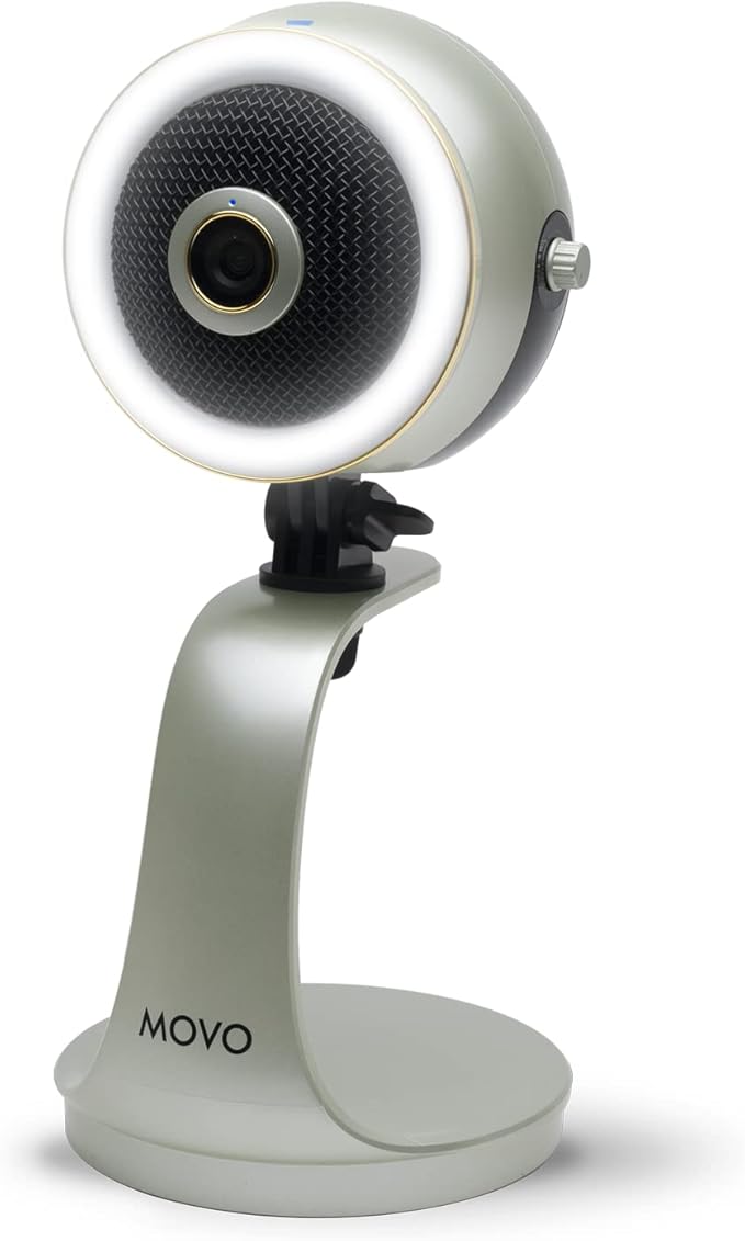 Movo WebMic HD Pro All-in-One Webcam with Mic and Ring Light in Silver- 1080p HD Camera, Pro Cardioid Condenser Microphone, LED Ring Light -HD Webcam for Streaming, Video Calls, Recording, Gaming