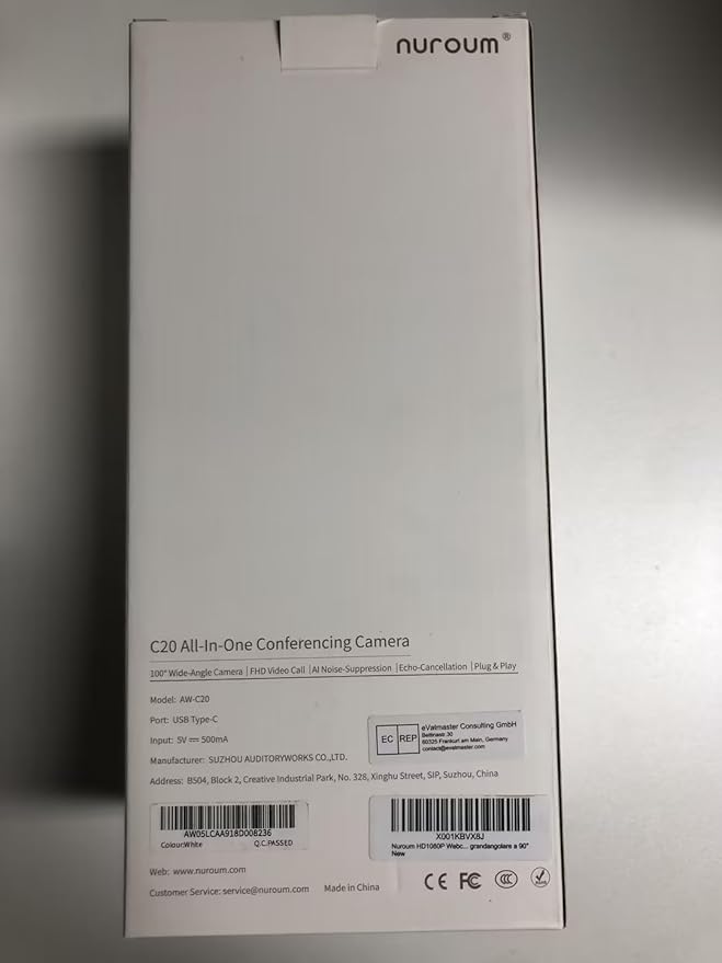 NUROUM C20(2nd Gen) HD Conference Webcam, 1080P Video Conferencing Camera with Microphone and Speaker, All in One Computer Camera for Desktop, 13ft Voice Pickup, AI Noise-Cancellation, USB Plug&Play