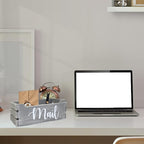 Mail Organizer Mail Holder Countertop, Wood Mail Basket for Wall Table Desk, Envelope Bill Holder for Home Office Decor (Grey)