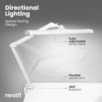 Neatfi Ultra 3,500 Lumen LED Desk Lamp, 45W, 26-Inch Wide Metal Shade, 270 SMD LEDs (Non-CCT with Clamp, White)