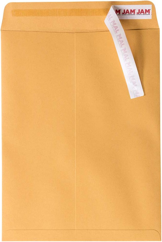 JAM PAPER 9 x 12 Open End Catalog Premium Envelopes with Peel and Seal Closure - Brown Kraft Manila - Bulk 500/Carton