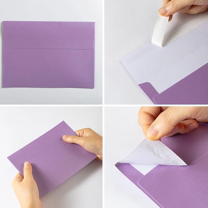 50 Pieces Metallic Shiny Purple Color Self Seal Envelopes for 5x7 Greeting Cards, Invitations, Postcards (Purple, 5x7)