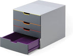 Durable Varicolor 4 Drawer Unit - Gray Desktop Drawer Set with 4 Color Coded Draws - Letter to Folio Size Files - Perfect for Storing Documents and Paper Work