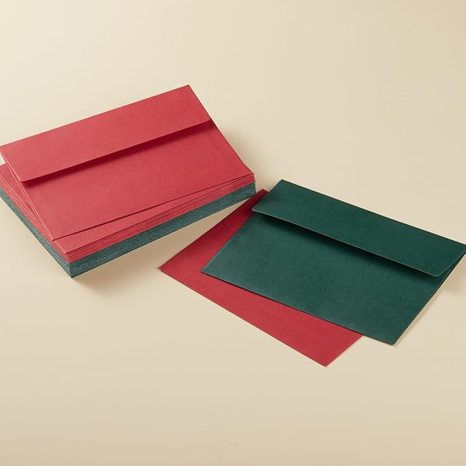 50 Pieces Christmas Envelopes Metallic Color Self Seal Envelopes for Greeting Cards, Invitations, Postcards (Christmas Green/Red, 5x7)