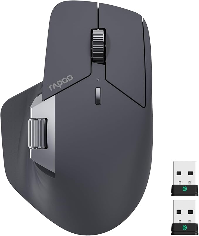 Rapoo MT760 PRO Wireless Mouse, NearLink + Bluetooth 5.0 Multi-Device, 12K DPI, 2K Polling, Ergo for Work & Gaming, 11 Programmable Buttons, On-Board Memory, Quiet Clicks, USB-C, 120 Days Battery Life