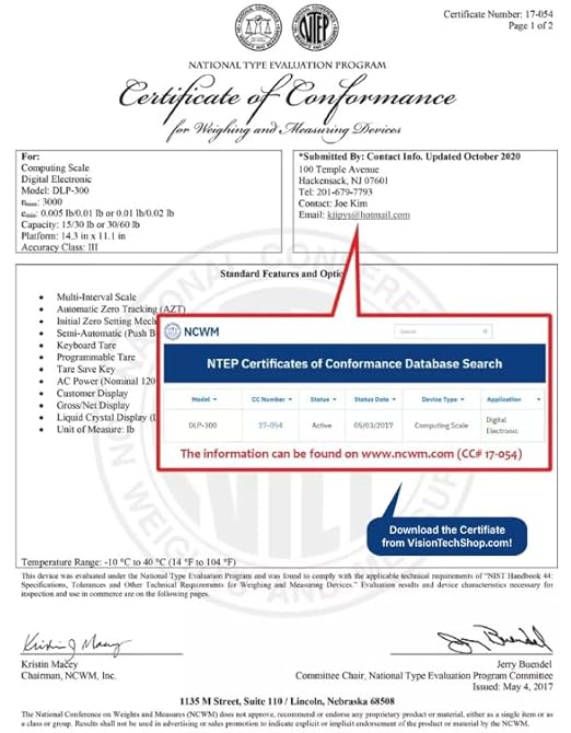 VisionTechShop DLP-300 Label Printing Scale Pole Display, 30/60lbs Capacity, 0.01/0.02lbs, NTEP Legal for Trade with a Free 1 case CAS LST-8020 UPC w/Ingredients Label, 58 x 60 mm
