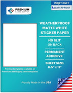 Premium Label Supply Waterproof White Inkjet Sticker Paper – 8.5" x 11" Full Sheet Labels – Inkjet Printers only – Similar to Vinyl – 500 Sheets