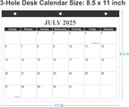 Calendar 2025-2026 for 3 Ring Binder - Wall Calendar from July 2025 - December 2026, 18 Months Calendar with Premium Paper, 3-Hole Calendar/Planner 2025-2026, 8.5" x 11", Black
