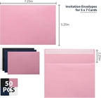 50 Packs A7 Envelopes,5x7 Envelopes for Invitations,Printable invitation envelope,Photos, postcards, greeting cards, mailings, Wedding Self-sealing (pink), Pink,White, ‎‎mf003