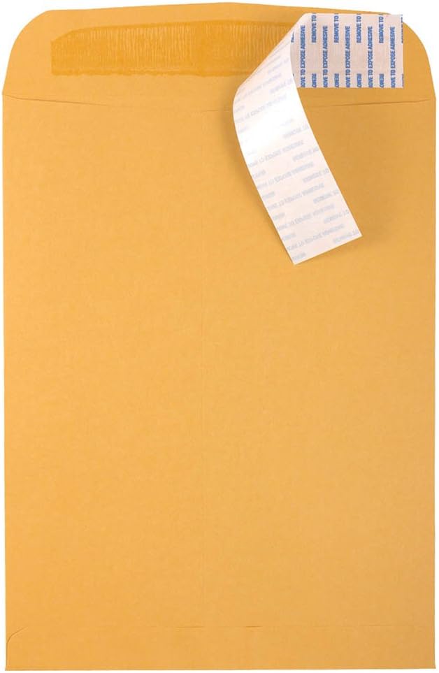 JAM PAPER 9 1/2 x 12 1/2 Open End Catalog Envelopes with Peel and Seal Closure - Brown Kraft Manila - Bulk 500/Box