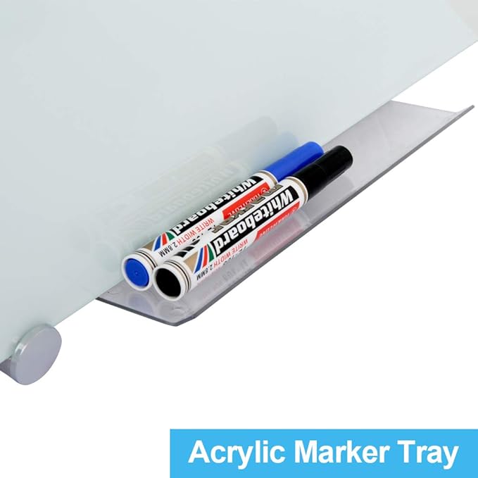 Dex Board 72" x 48" Large Glass Whiteboard 6' x 4' Frameless Tempered Glass Dry Erase Board with Marker Tray for Interactive Office, Wall Mounted Frosted Glass Whiteboard