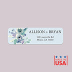 Blue Watercolor Floral Rolled Address Labels / 500 Personalized Return Address Labels/Designer Address Stickers in Elegant Plastic Dispenser