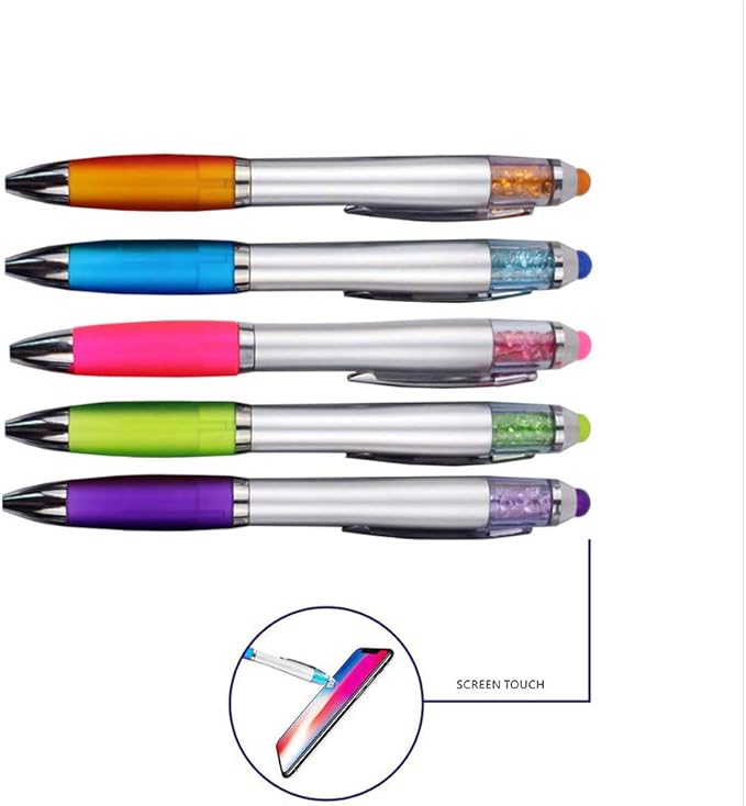 MiSiBao Stylus Pens for Touch Screens, Medium Point Pens with Crystals for Women and Kids Black Ink Pen with Stylus Ballpoint Pens with Comfort Grip for The Ipad（5 Count+3 Refills）